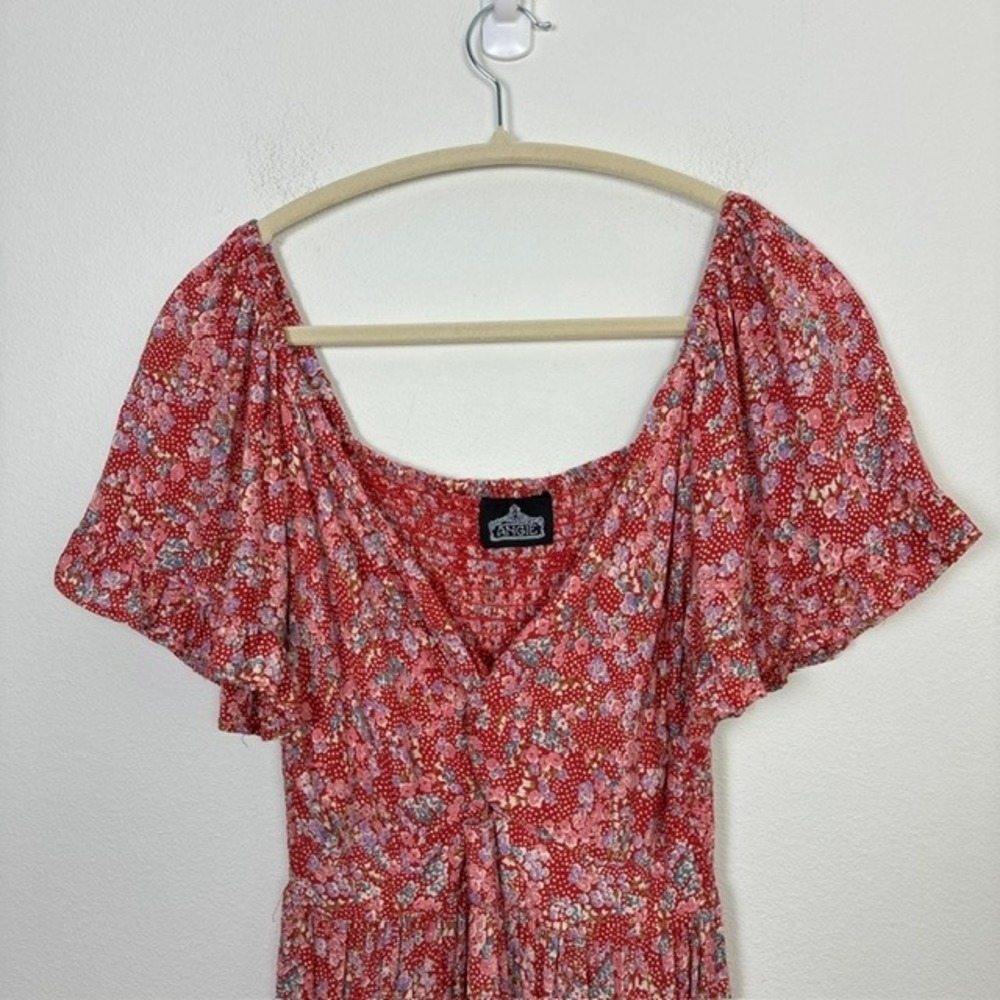 Angie Floral Smocked Back Tiered Ruffle Mini Dress Flutter Sleeve Women's S Boho - Picture 3 of 7